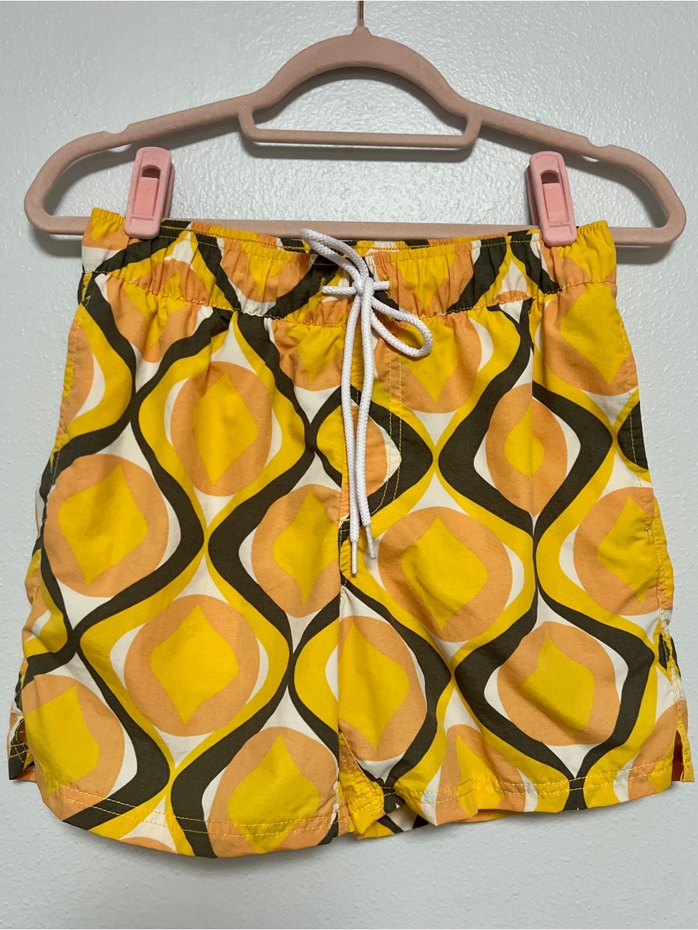 Urban Outfitters 70s Geo Yellow Orange Mesh Lined Swim Trunks Shorts Men's XS